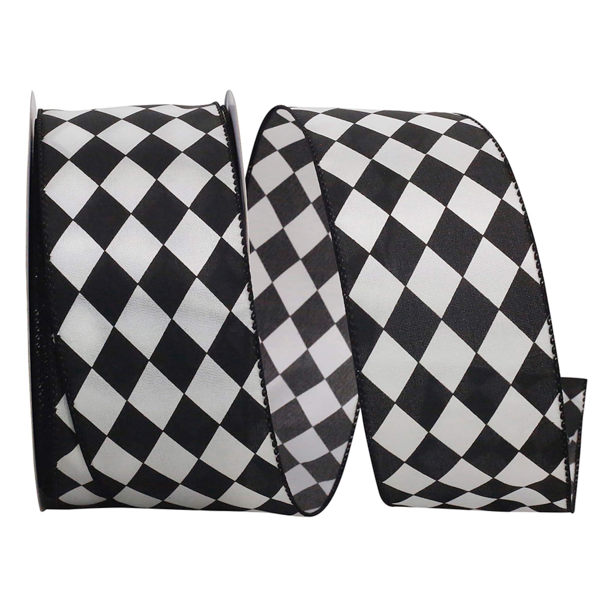 JAM Paper 2.5" x 10yd. Black & White Diamond Dan Wired Ribbon